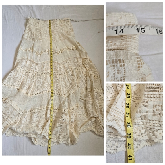 Free People Rebel Rebel Maxi Skirt FLAW Crochet Lace Cream Slit Boho Festival L - Picture 12 of 13